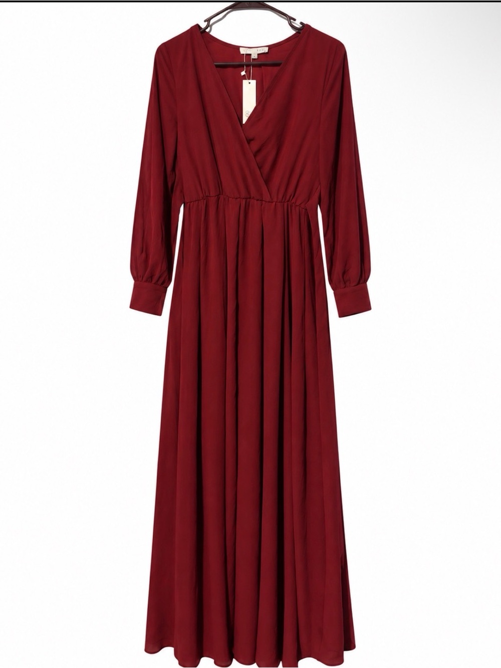 BALTIC BORN LYDIA
BURGUNDY CRISS CROSS TOP MAXI DRESS WITH TIE SASH WAIST